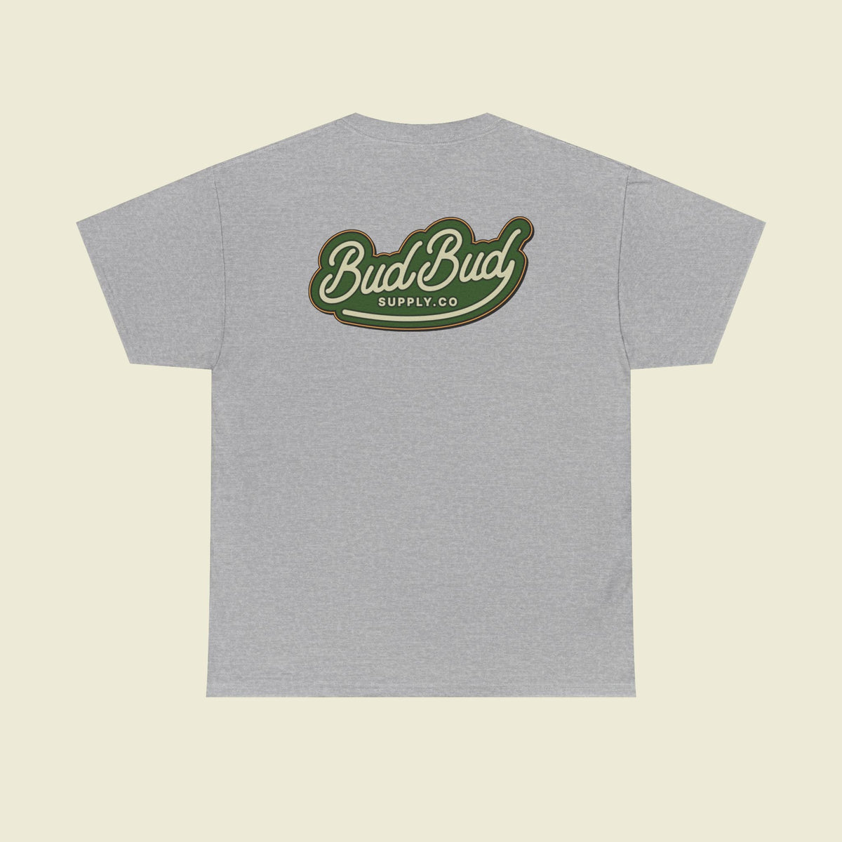 Bud Bud Supply Co. Logo Tee — Retro Green Script Chest & Back Shirt - BudBud Supply Co.