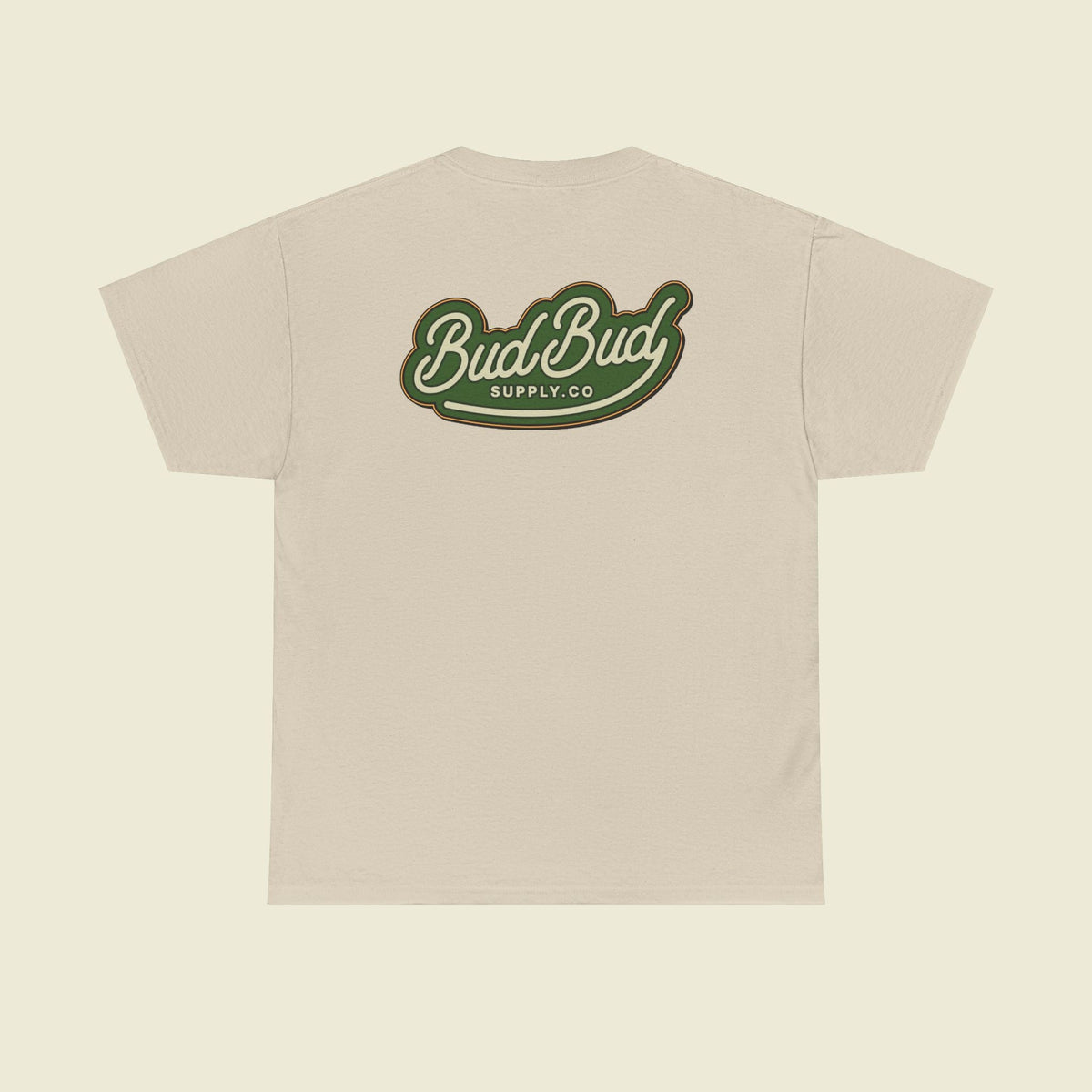 Bud Bud Supply Co. Logo Tee — Retro Green Script Chest & Back Shirt - BudBud Supply Co.
