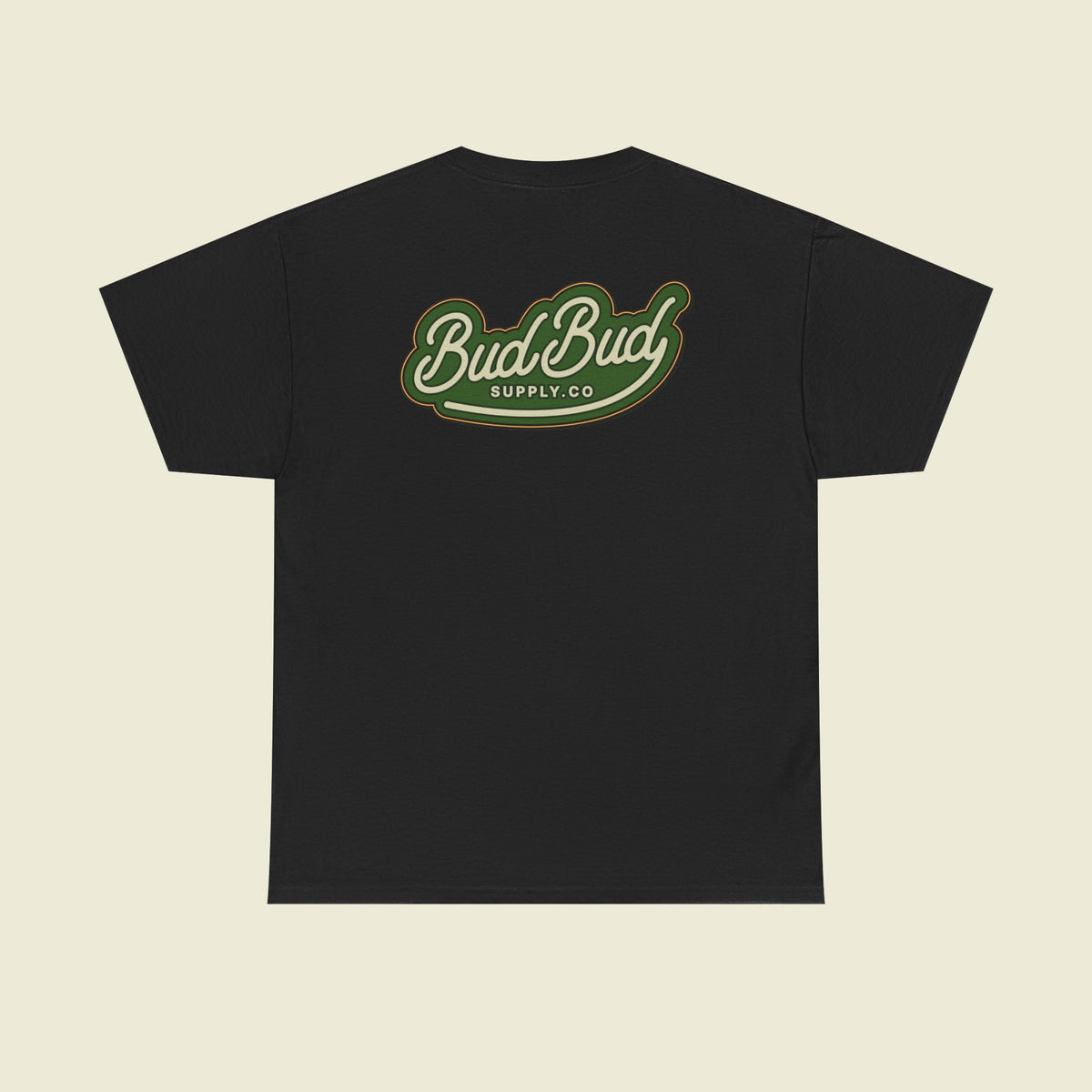 Bud Bud Supply Co. Logo Tee — Retro Green Script Chest & Back Shirt - BudBud Supply Co.