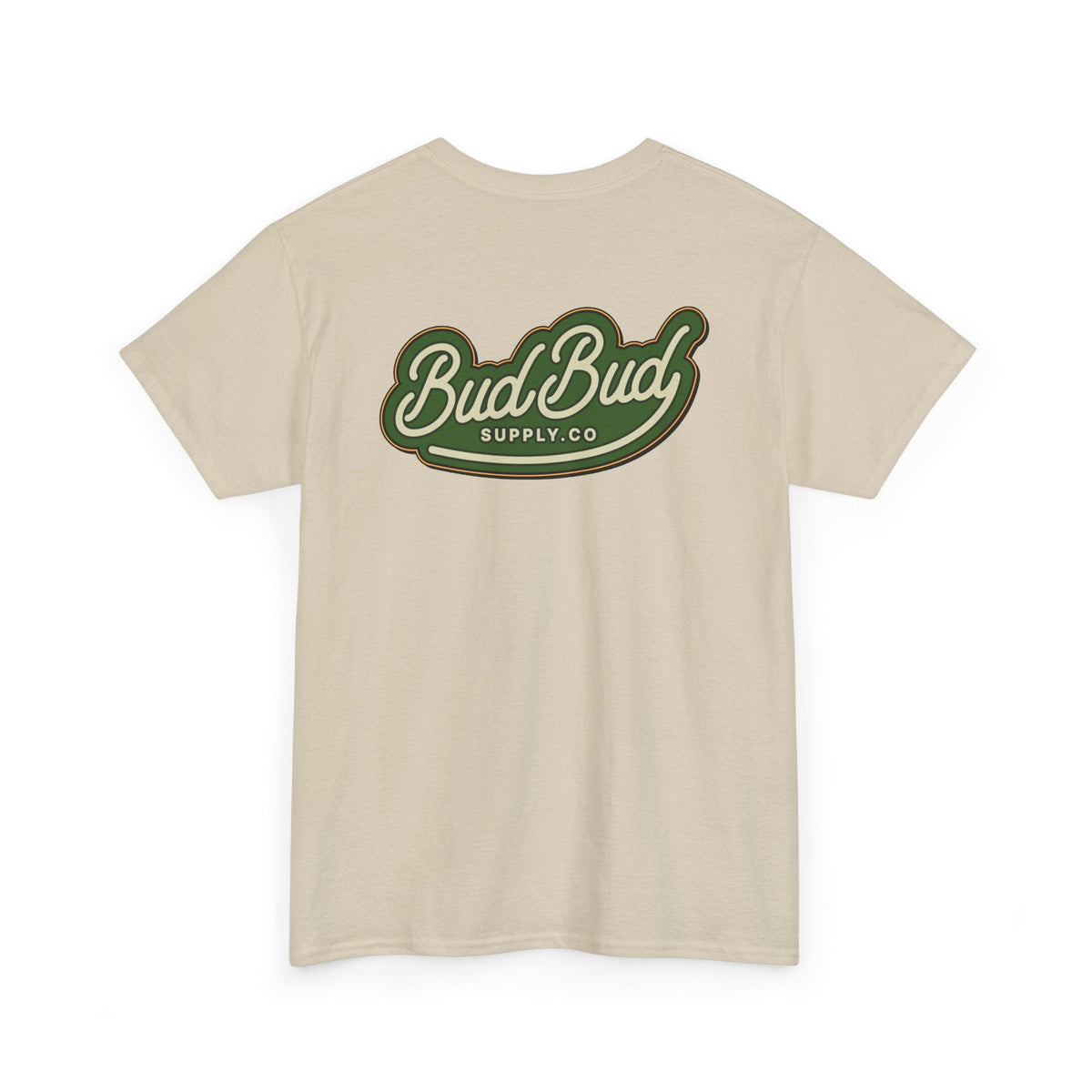 Bud Bud Supply Co. Logo Tee — Retro Green Script Chest & Back Shirt - BudBud Supply Co.