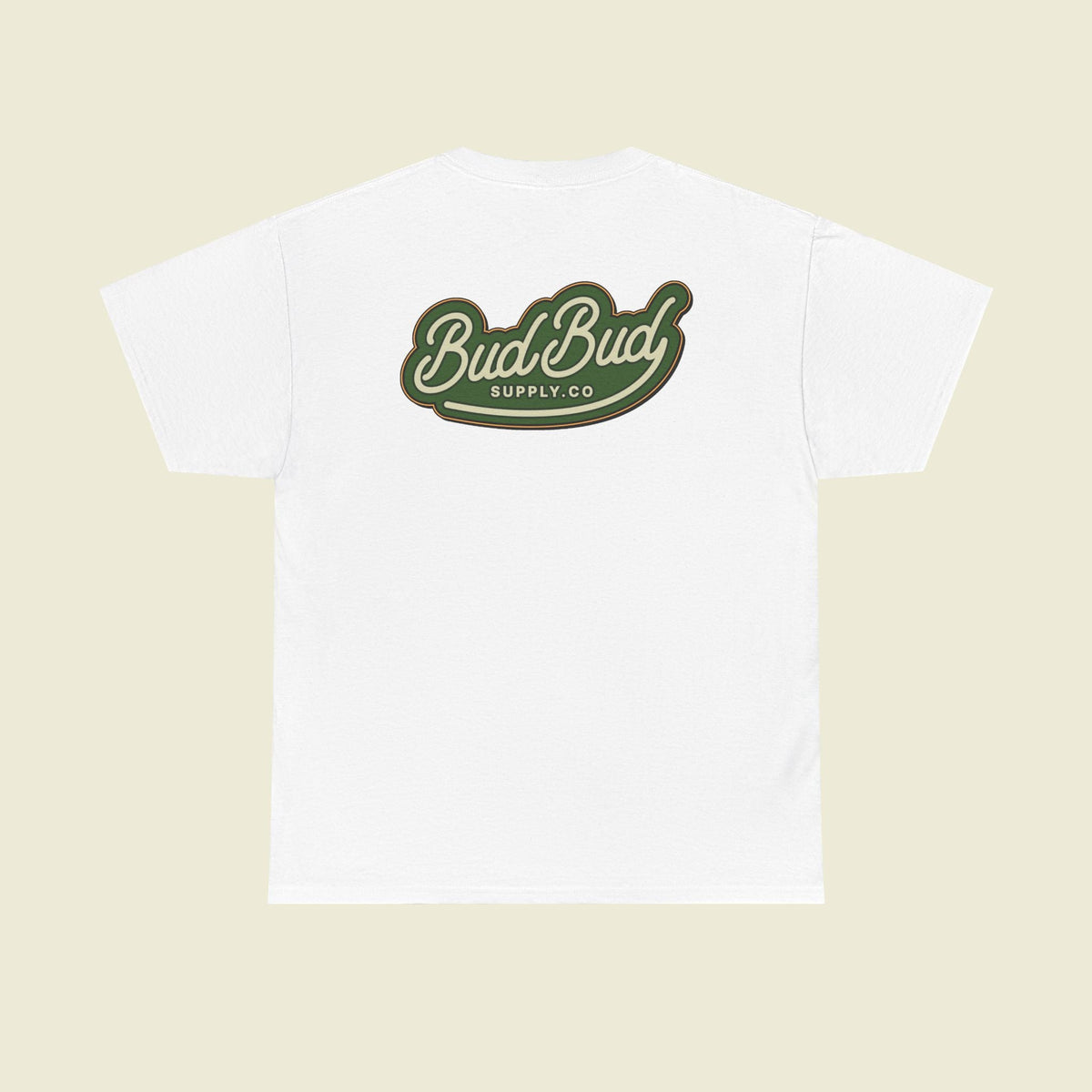 Bud Bud Supply Co. Logo Tee — Retro Green Script Chest & Back Shirt - BudBud Supply Co.