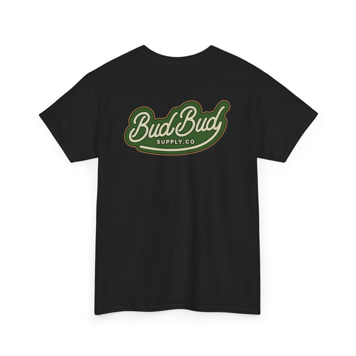 Bud Bud Supply Co. Logo Tee — Retro Green Script Chest & Back Shirt - BudBud Supply Co.