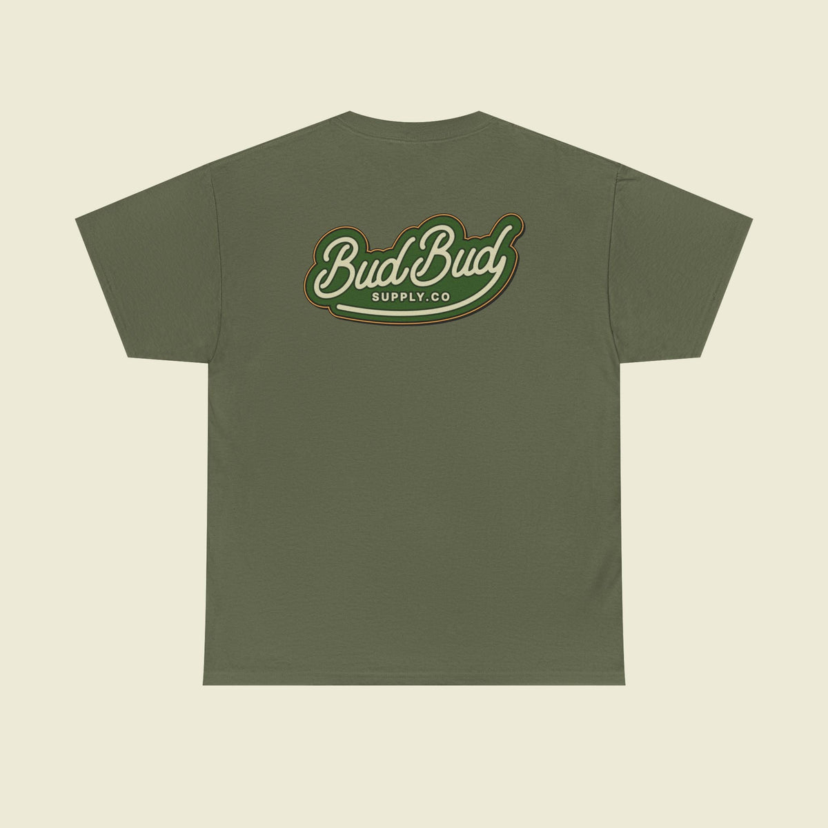 Bud Bud Supply Co. Logo Tee — Retro Green Script Chest & Back Shirt - BudBud Supply Co.