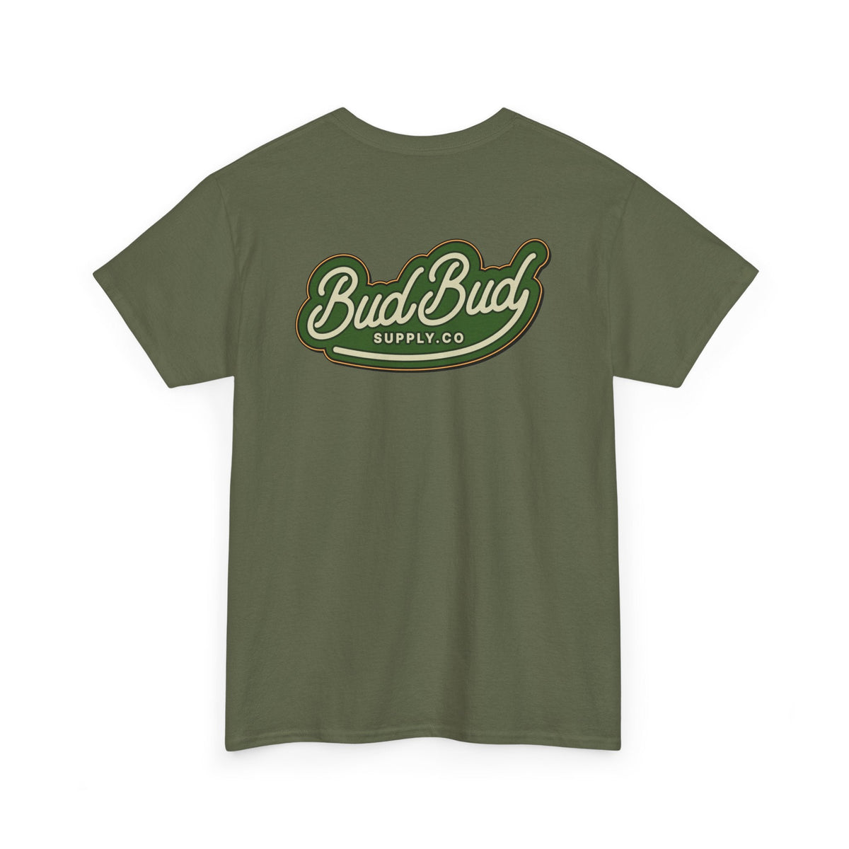 Bud Bud Supply Co. Logo Tee — Retro Green Script Chest & Back Shirt - BudBud Supply Co.